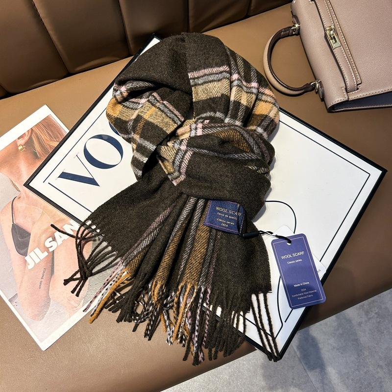 Autumn and Winter New Blended Scarf Women's British Versatile Plaid Scarf Couple Warm Thickened Fringed Shawl