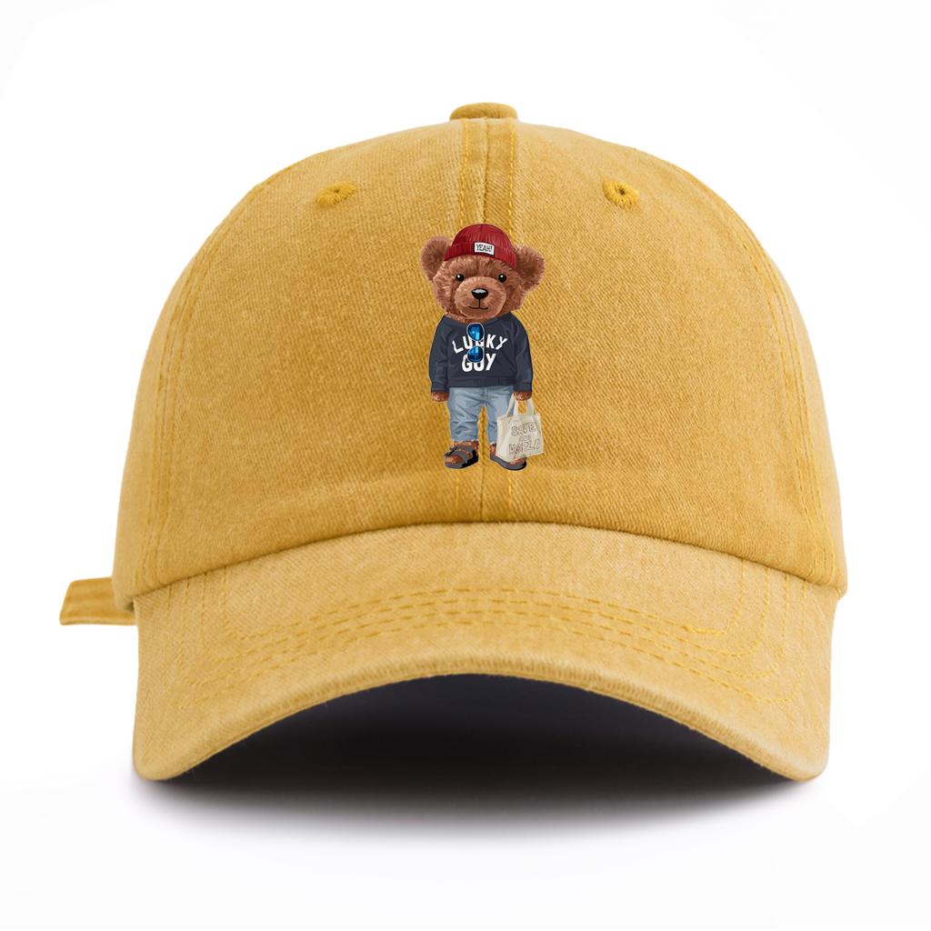 1pc Totebag Bear Print Washed Baseball Cap for Adults  Minimalist Retro Style Casual Soft Adjustable Dad Hat Perfect As Gift
