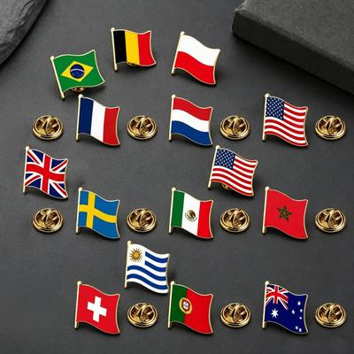 Stainless Steel National Flag Brooch Badge World Countries Flag Lapel Pin Spain France Brooch Patriotic Brooch Souvenir Gift