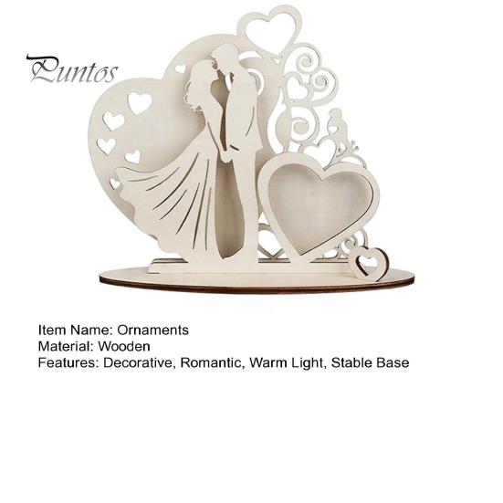 Unique Wedding Sign-in Decor Wooden Couple Ornaments with LED Lights, Romantic Statue Heart Atmosphere Lamp Design, Warm Glow Tabletop Night Light for