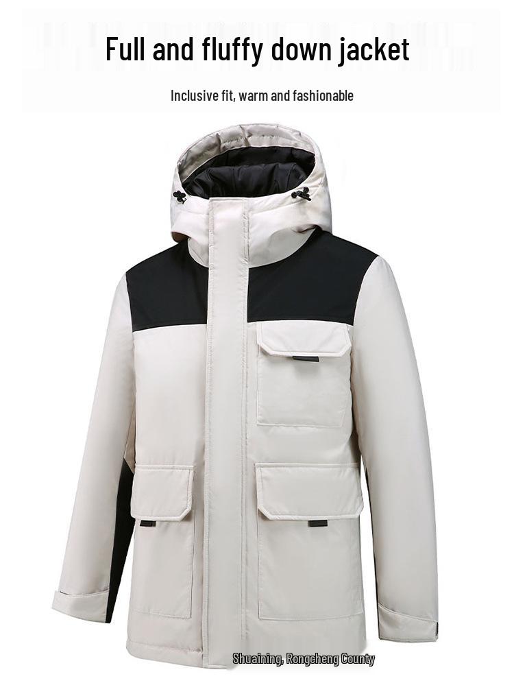 Unisex Thickened Hooded Double Zipper Graphene White Duck Down Jacket
