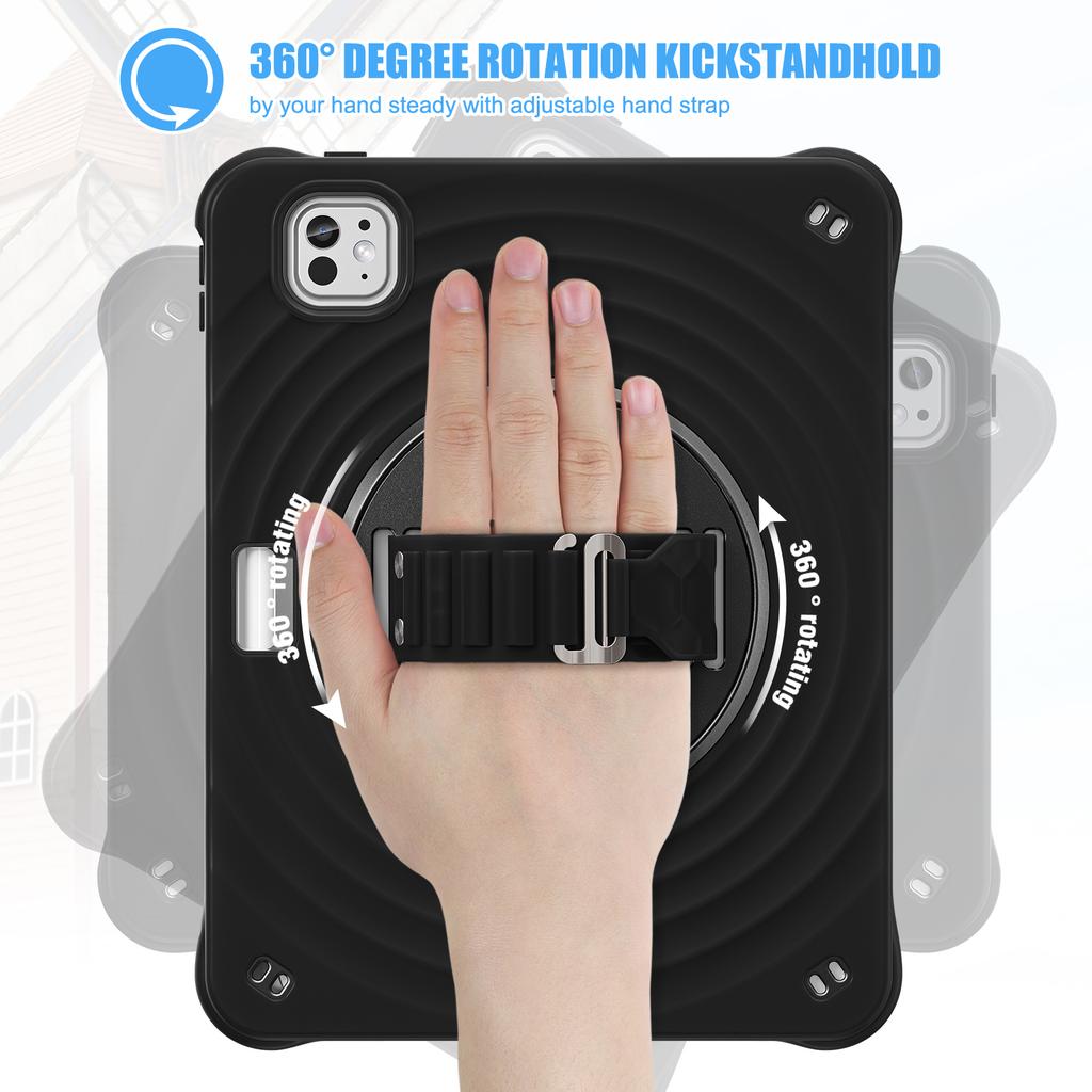 For iPad Pro 11 (2024) Case Hand Strap Kickstand TPU+PC+Silicone Tablet Cover