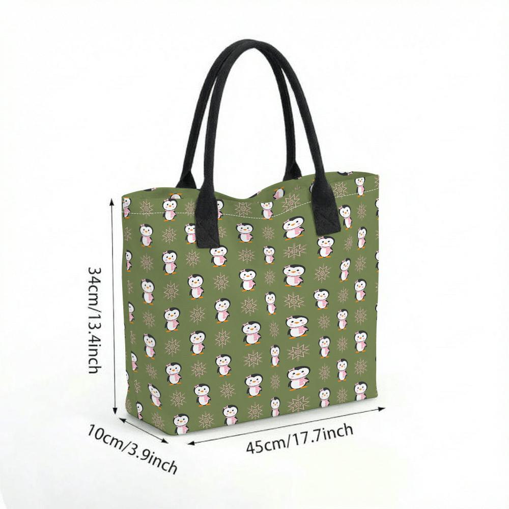 Cute Penguin Print Tote Bag Large Capacity Casual Daily Use Shopper Bag for Women