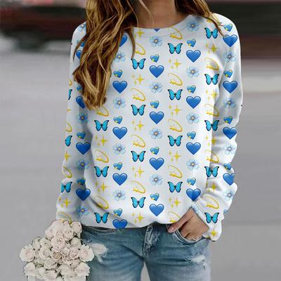 Herfst Herfst Damesmode O-hals Lange Mouwen T-shirt Losse Kleding Veelkleurig Vlinderprint T-shirt Voor Meisjes Straat