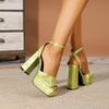Nische grün superhoher Absatz eckiger Kopf Fischmaul Satin Übergröße Damen Schuhe Sandalen wasserdicht Tisch dicke Sohle