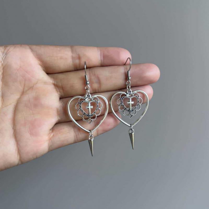 Harajuku Dark Style Retro Heart Cross Tassel Earrings for Women