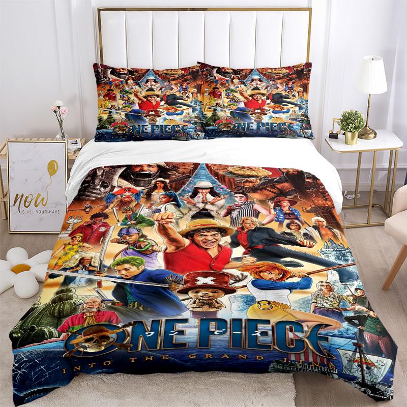 One Piece Bedding 3 Piece Set HD Print Duvet Cover Pillowcases for Teens Adult Bedroom Decoration Christmas Gift
