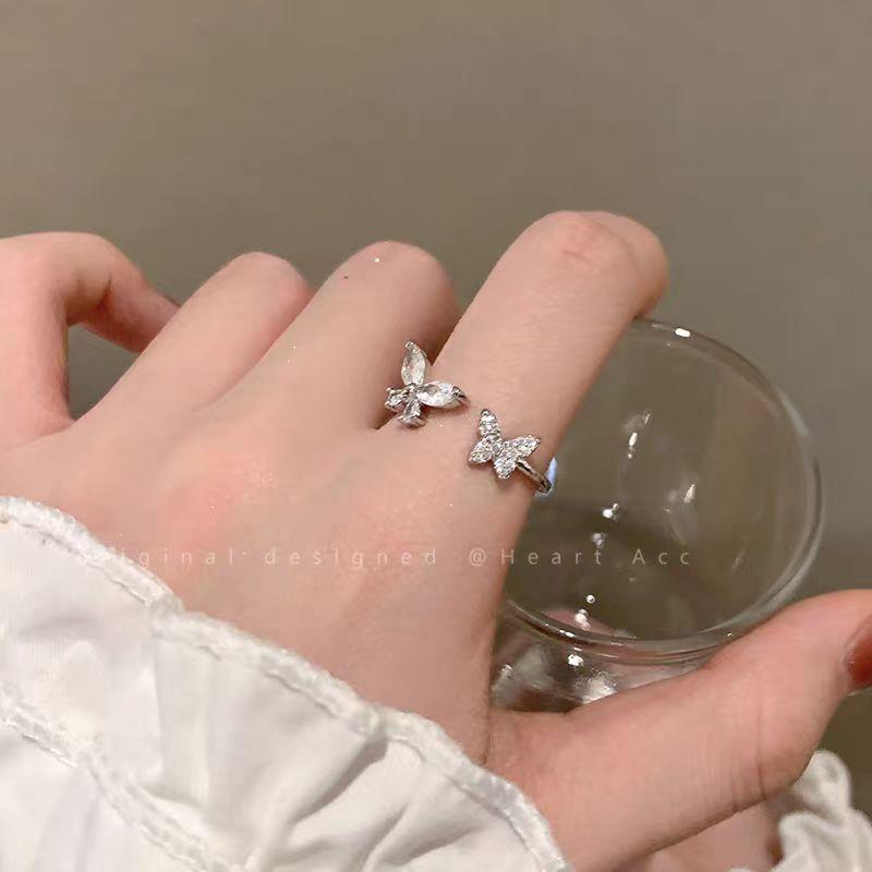 Butterfly zircon open ring, unique index finger ring, exquisite stacked ring