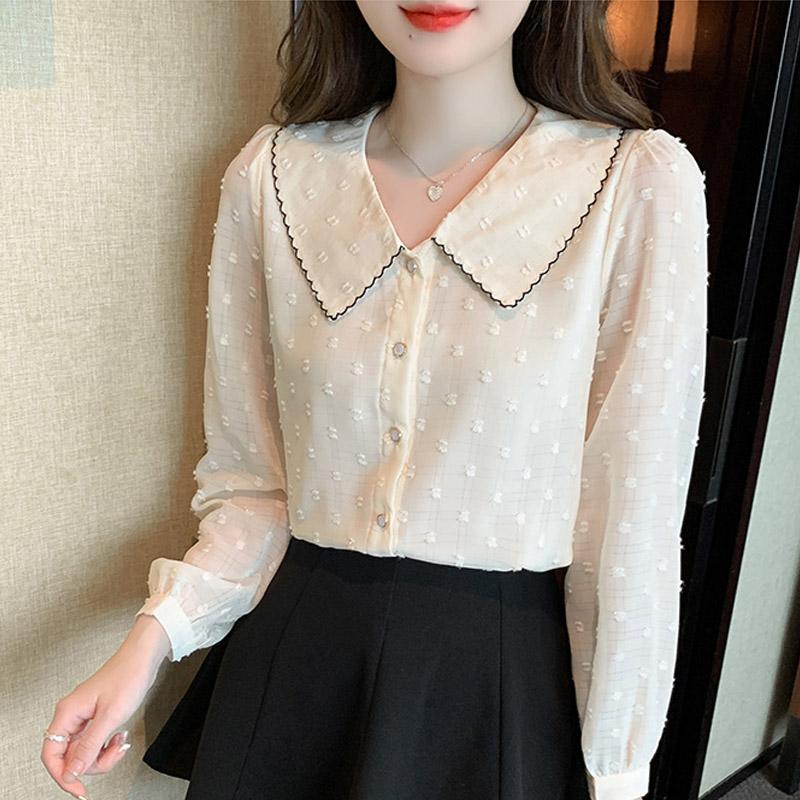 Women Blouses Shirts 2025 Spring Long Sleeve Women Blouse Shirt Turn Down Collar Chiffon Blouse Shirt Women Tops J598