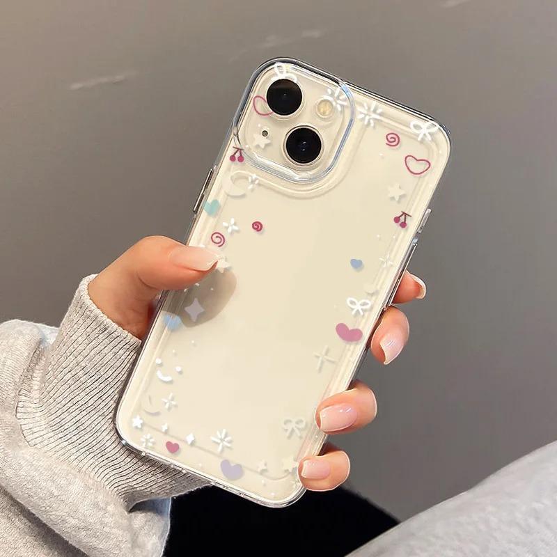 Line Art Cat and Star Pattern Phone Case for iPhone 17 16 15 14 13 12 11 16E Series Pro Max Plus Double Layer Protection