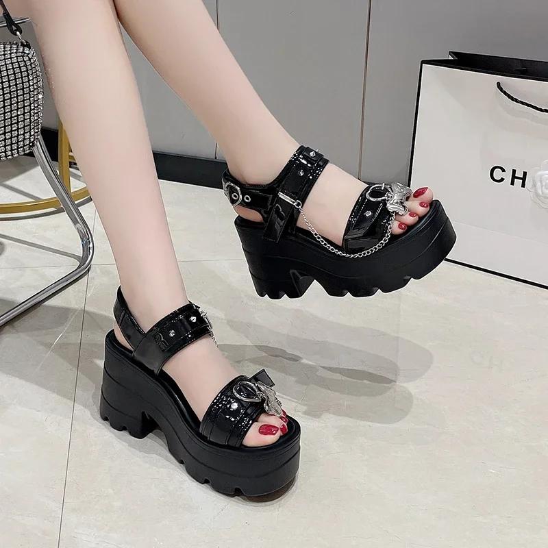 Fashion 10CM New Punk Style Women's Sandals Comfort Summer Beach Shoes Heels High Platform Slippers Woman Open Toe Pumps Large Size 42