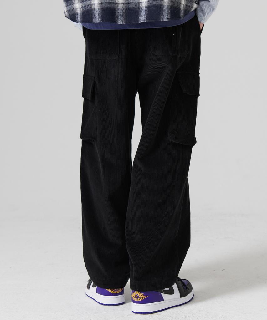 GOSTREET Semi-Wide Corduroy Cargo Pants Black