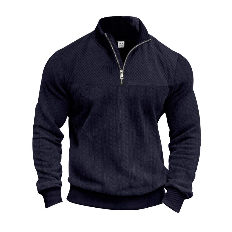 Men's Winter and Autumn Warm Pullover Hoodie Featuring A Quarter-Zip Design and Jacquard Pattern Men's Long-Sleeved Hoodie