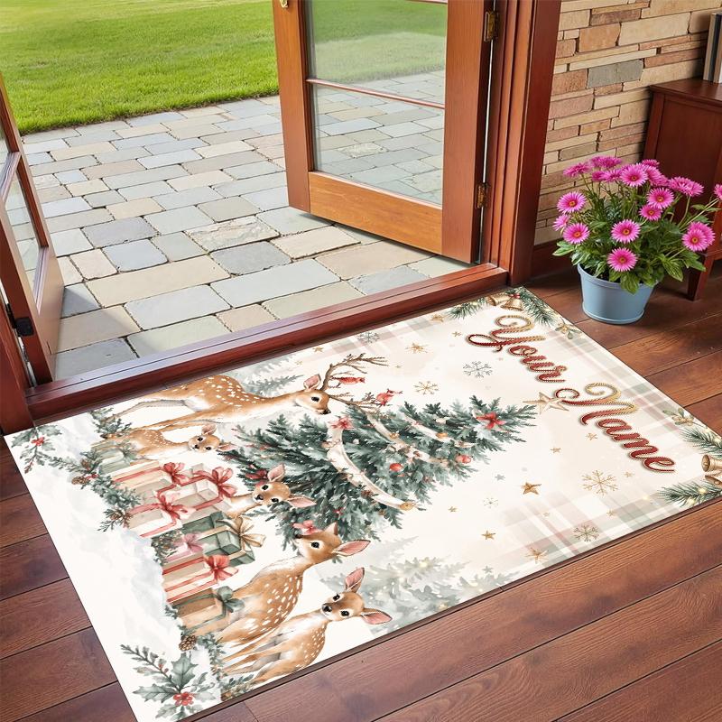 Tapis Carré Personnalisé avec Nom Imprimé de Noël Tapis de Sol Doux Antidérapant Pour Chambre à Coucher Cadeau de Fête
