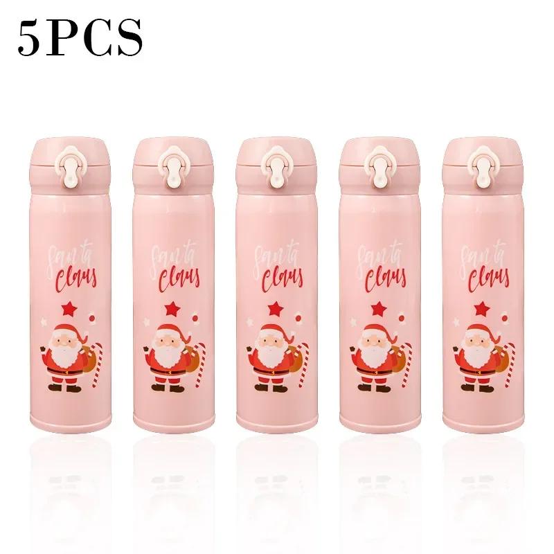 1-5PCS 500ml Christmas Thermos Cup Stainless Steel Vacuum Water Bottle with Lid Elk Santa Thermos Cup Christmas Gift Christmas