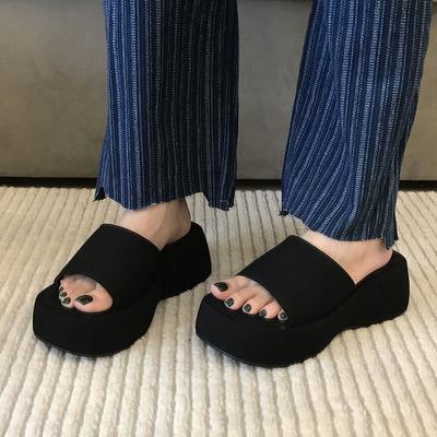 Korean Version of Muffin Thick-soled Cool Slippers Women's Summer Wear Fashion High Sense Internet Celebrity Word Drag 2025 New Beach Shoes