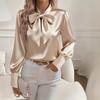 Autumn Long Sleeved Bow Satin Women's Blouses & Shirts
