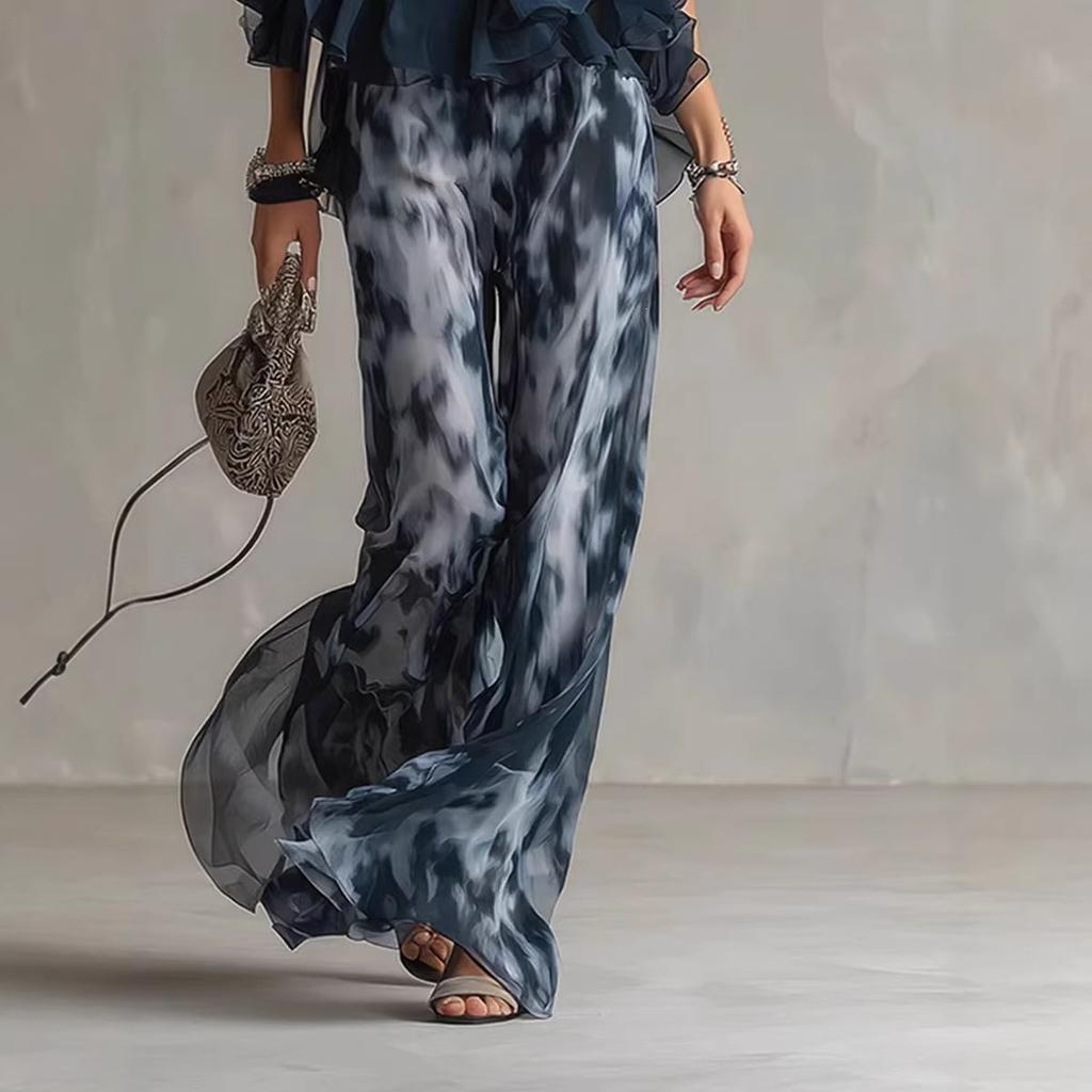 Independent Station Amazon 2026 Summer New Sleeveless Suspender Collar Top and Printed Wide Leg Pants Chiffon Set