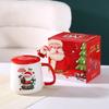 Christmas Mug Gift Box with Lid and Spoon Set Ceramic Cartoon Santa Claus Pattern Coffee Cup Children Gifts Office Home Supplies