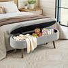 Multifunctional Storage Bench, Soft Chenille Fabric, Solid Wood Frame, 20L Storage, 110x40x42cm, for Bedroom, Living Room, Hallway Area, Gray