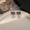 Pink Rhinestone Love Peach Heart Bow Knot Drop Earrings for Women Cool Dark Gothic Fashion Dangle Earrings Y2k Trendy Jewelry