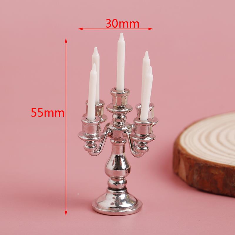 1:12 Scale Miniature Candlesticks Candelabra Dollhouse Candles Furniture Toy Pretend Play Doll House Decoration Accessories