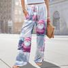 Ladies' Loose And Casual Christmas Printed Wide Leg Pants With Elastic Waistband Drawstring And Pocket Pants