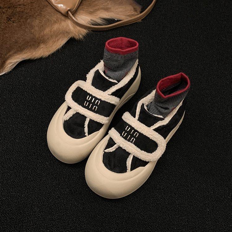Lamb wool shoes ugly cute bread shoes big head casual shoes board shoes doll head velvet cotton shoes biscuit shoes women's shoes