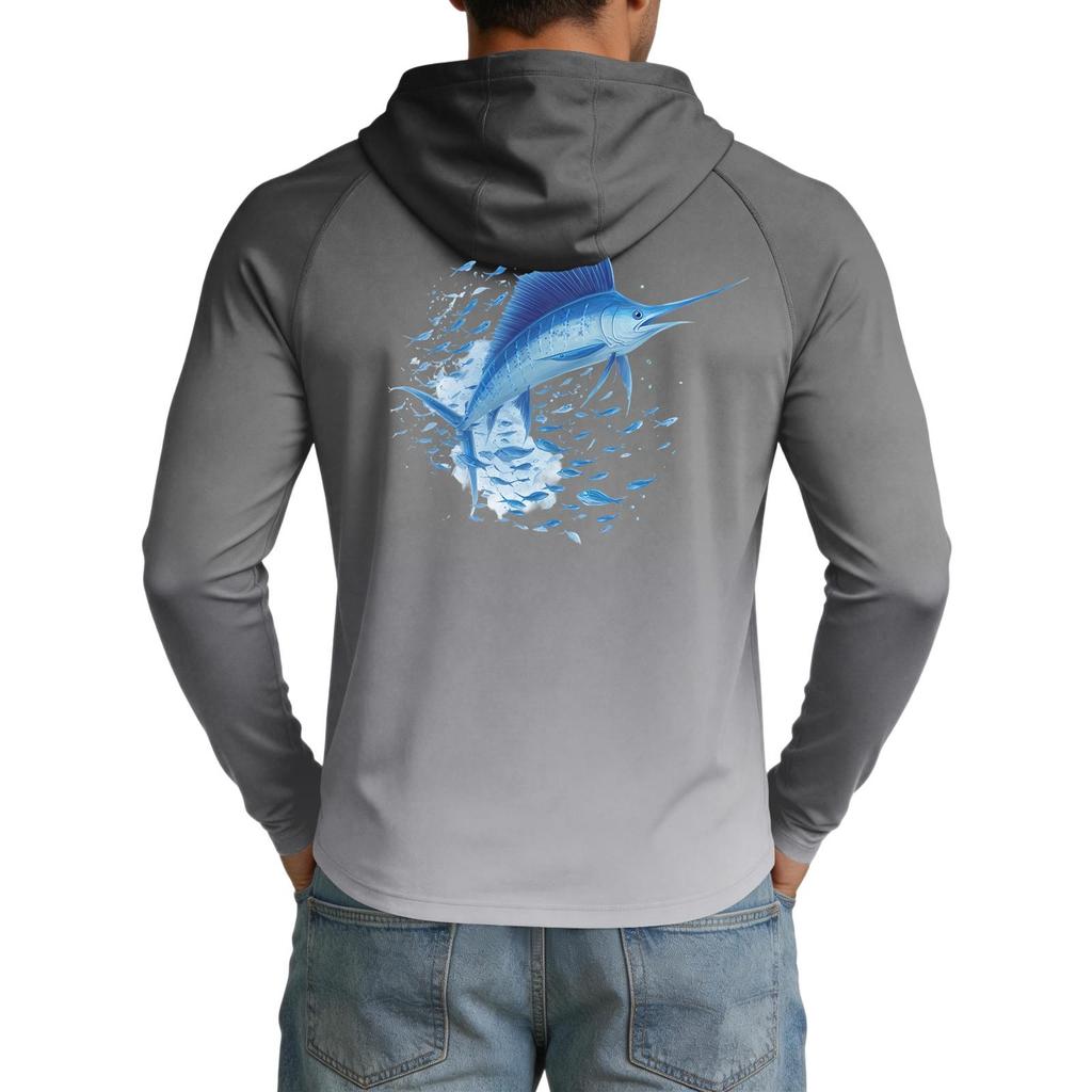 Men's UPF50+ Sun Protection Hoodie Lightweight Stretch Long Sleeve Outdoor Fishing Running Sports Shirt with Hood