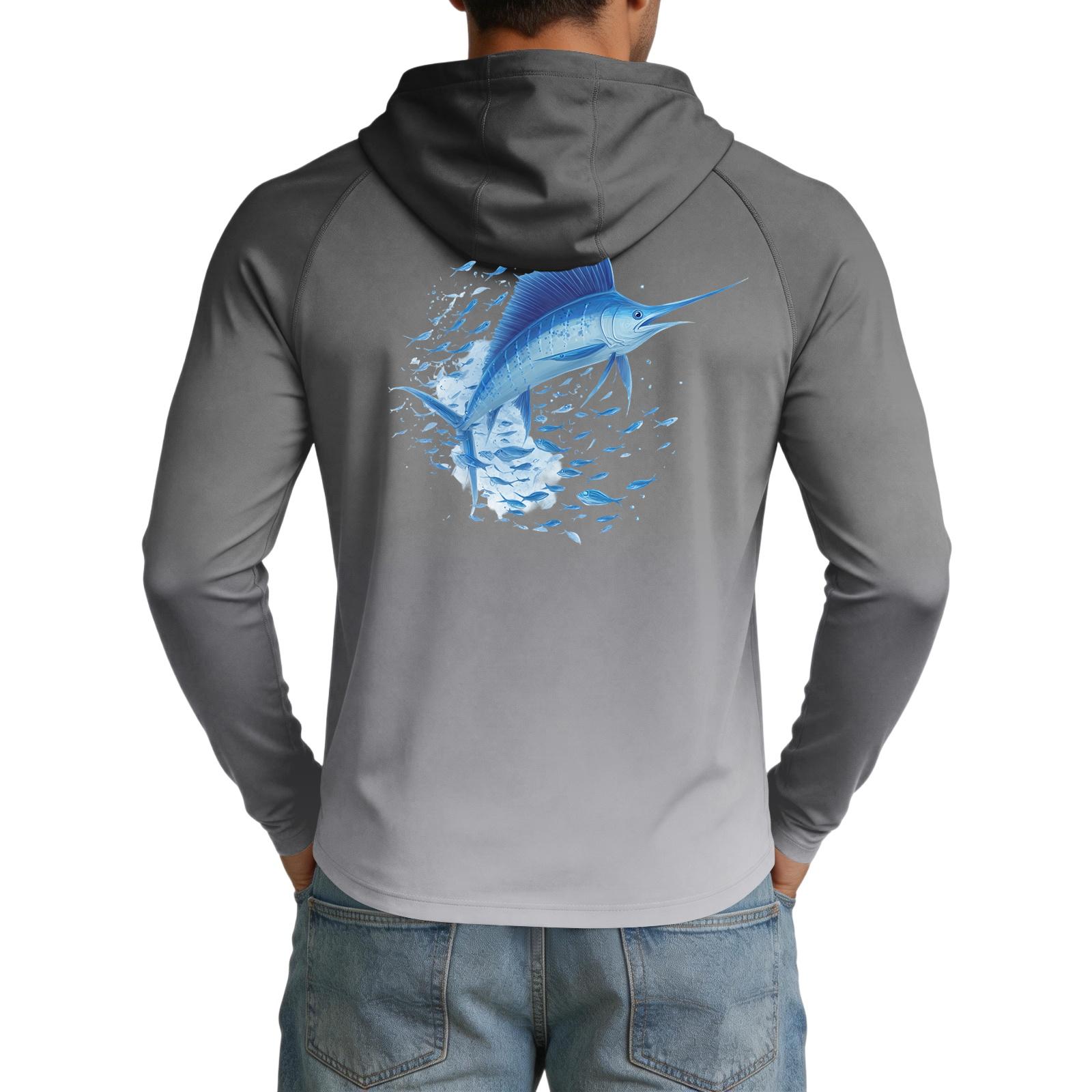 Men 50 Plus Sun Hoodie Shirt Long Sleeve Lightweight Stretch Outdoor Fishing Athletic Top L чёрный