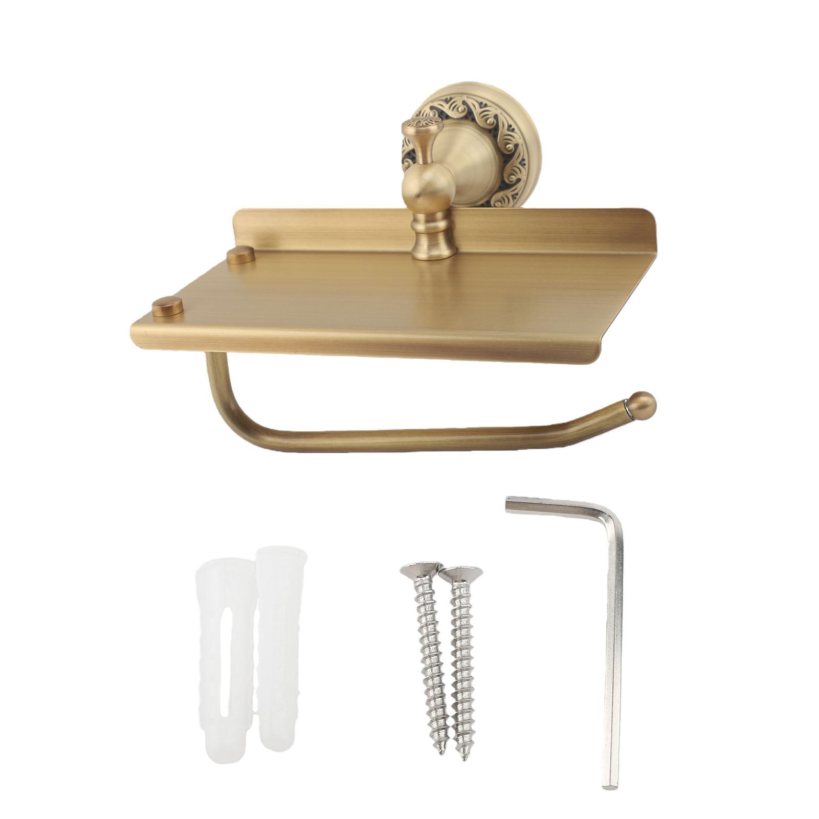 Wandmontage Toiletpapierhouder met Plank Antiek Koper Badkamer Tissue Rolhouder met Versterkte Stang Opslag voor Badkamer Toiletruimte Organisatie