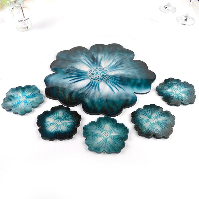 Flower Shape Coaster Mold with Sunlight Edges Fruit Tray Silicone Epoxy Casting Mold for Resin DIY Jewelry Plate Trinket