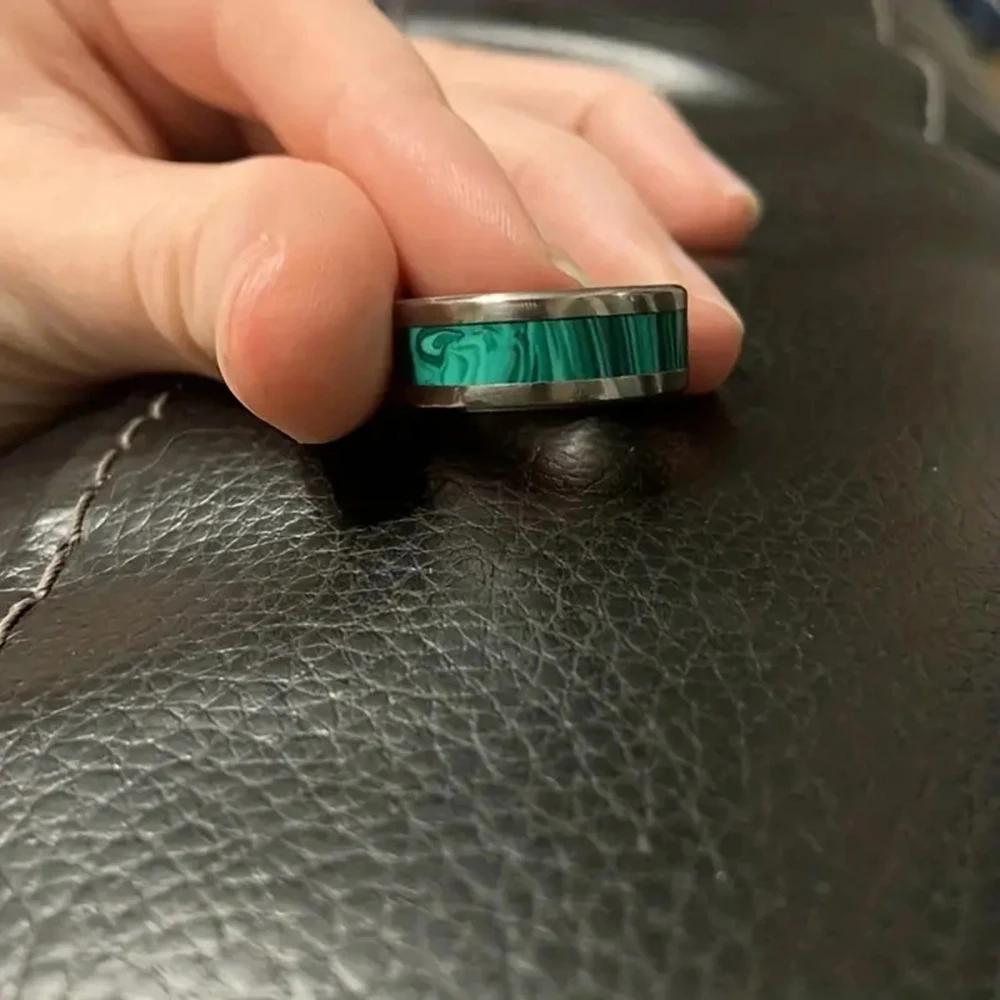 New 8MM Green Stainless Steel Wood Inlay Protein Abalone Shell Steel Ring Women Wedding Party Jewelry Anniversary For Gift