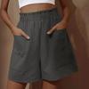 High Waist Cotton Linen Floral Wide Leg Plus Size Casual Shorts