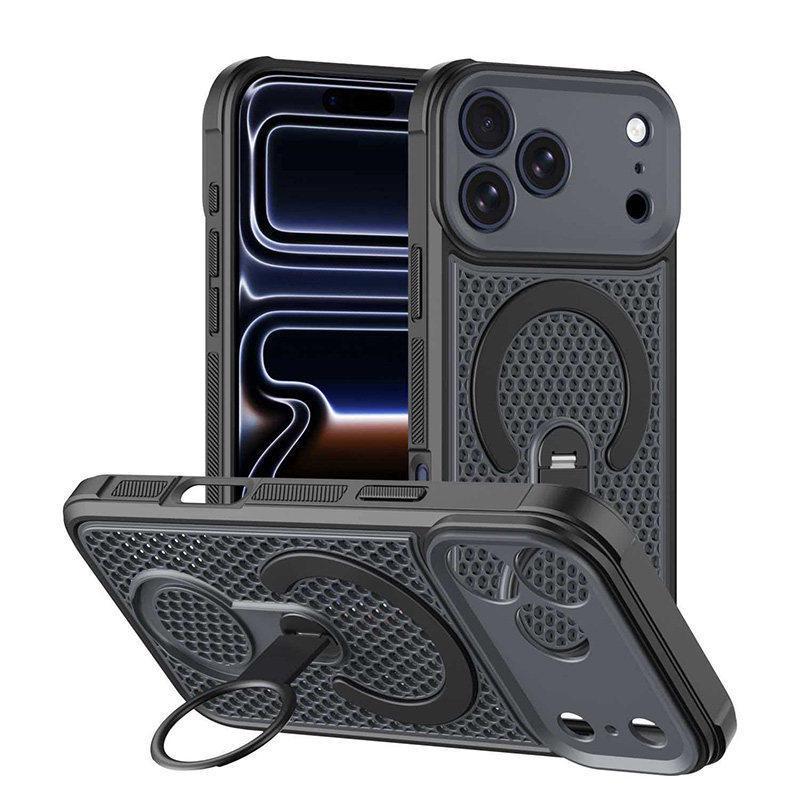 iPhone 17 Pro Max Honeycomb Heat Dissipation 360 Magnetic Bracket Case with Precision Hole Cover