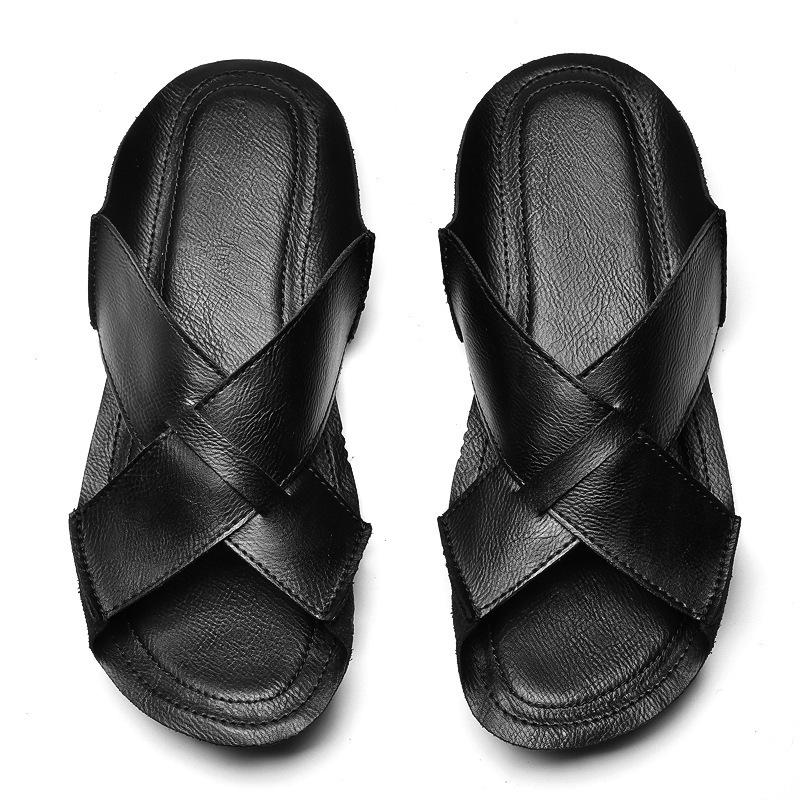 Herren Sommersandalen aus zweilagigem Rindsleder: Große Größe, Lässig für draußen, Leichte Slip-ons