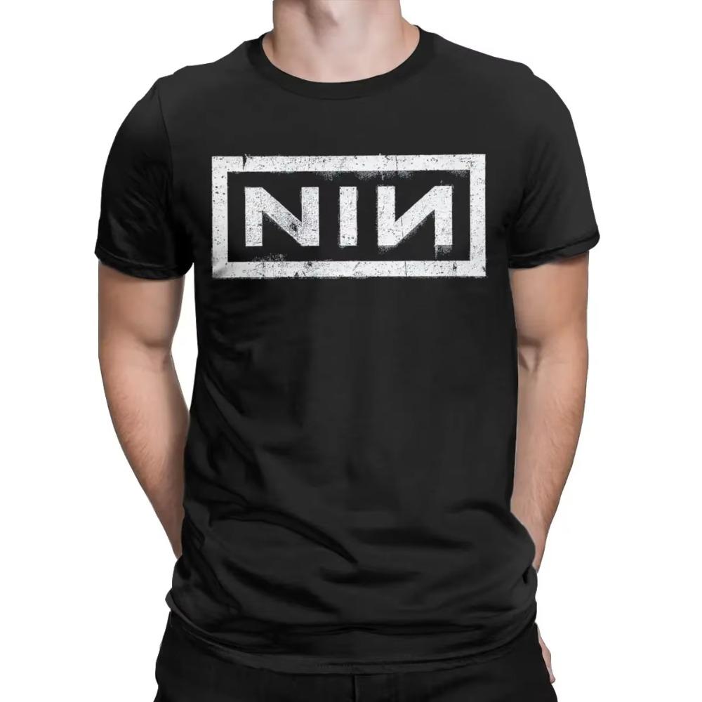 NIN Retro Logo Nine Inch Nails T-skjorte Herre Mote Bomulls T-skjorte Rund Hals Kortermet T-skjorter Gaveidé Klær