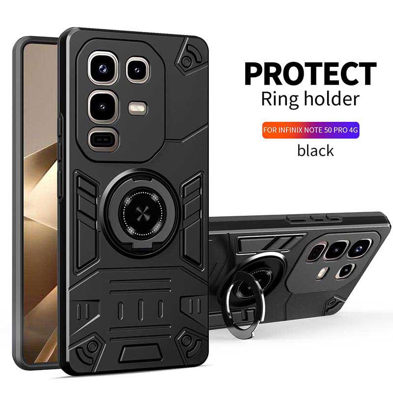 

Для чехла для телефона Infinx Note 50S HOT 50i 50X 50 Pro Plus 4G Smart 9, Броня 360° Вращающееся кольцо-подставка Ударопрочная Защитная крышка Infinix Hot 50i чёрный