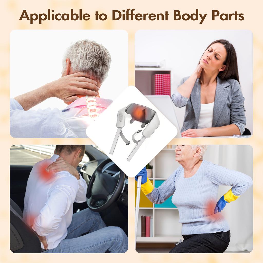 6D Cordless Electric Neck Massager Shiatsu Deep Tissue Kneading with Soothing Heat for Shoulder Leg Body Pain Relief