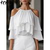 YYFS Mode Femme Casual Été Printemps Couleur Unie Impression Manches 3/4 Col Plongeant Chemisiers & Chemises