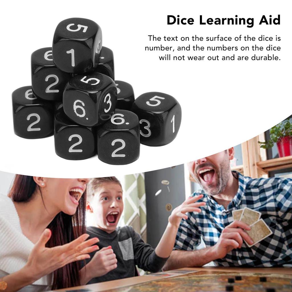 20PCS 6 Sided Number Dice Plastic 16mm Round Corner Polyhedral Dice Set for Numeral Teaching Board Games Black