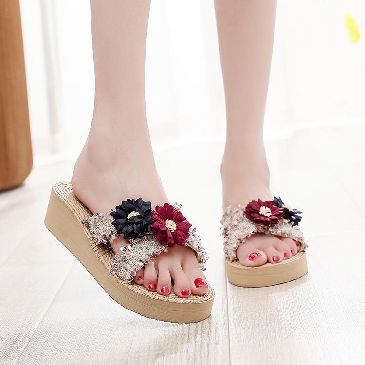 

Женские прохладные тапочки с плетеным дном из имитации травы, с маленьким ароматным стилем, перекрещенным тканевым ремешком, корейский тренд, на толстой подошве 41