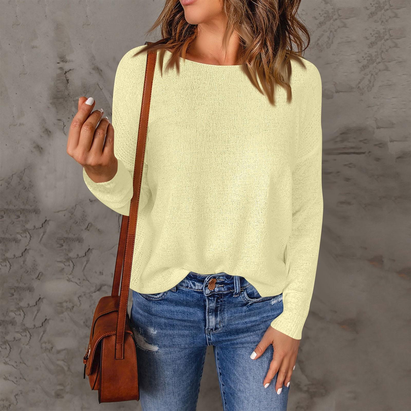 

Женский свитер с длинным рукавом, повседневный, универсальный, с круглым вырезом, однотонный топ XL жёлтый