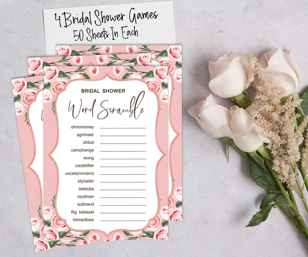 Inkdotpot Junggesellinnenabschieds-Spieleset, 4er-Bundle, Blumen-Brautkleid(Jeweils 50 Blatt) w Miss to Mrs Gold Banner Lustige Brautparty-Spiele