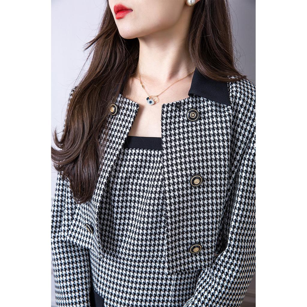 Classic Thousand Bird Grid Small Fragrant Short Coat