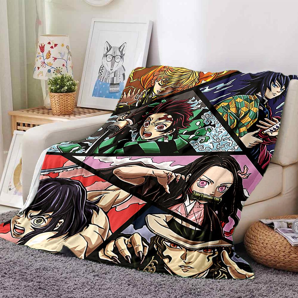 Demon Slayer Characters Flannel Blanket Super Soft Warm Cozy Blanket For Sofa Bed Office Travel Allseason Home Decor Gift