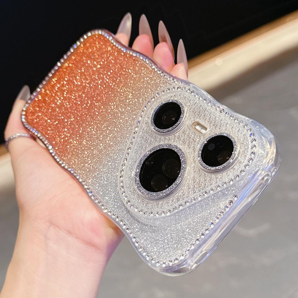 KEYSION Gradient Glitter Jewelled Phone Case for Huawei Pura 70 80 Pro 80 70 Ultra Wavy Border Lens Protector Shockproof Cover
