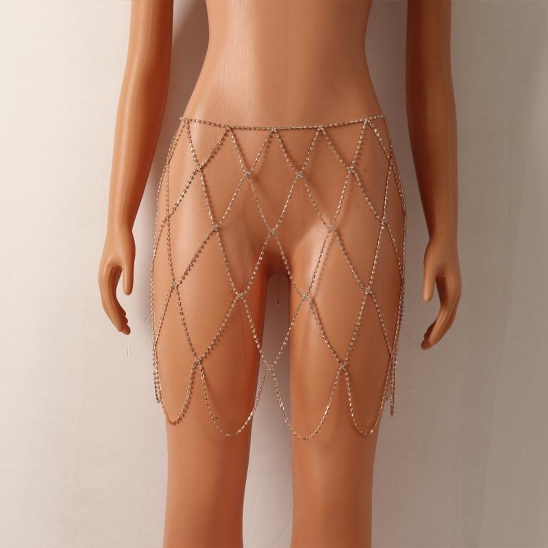 

Модная сетчатая цепочка для тела со стразами: Роскошное хрустальное украшение на талию, аксессуар для платья золотой