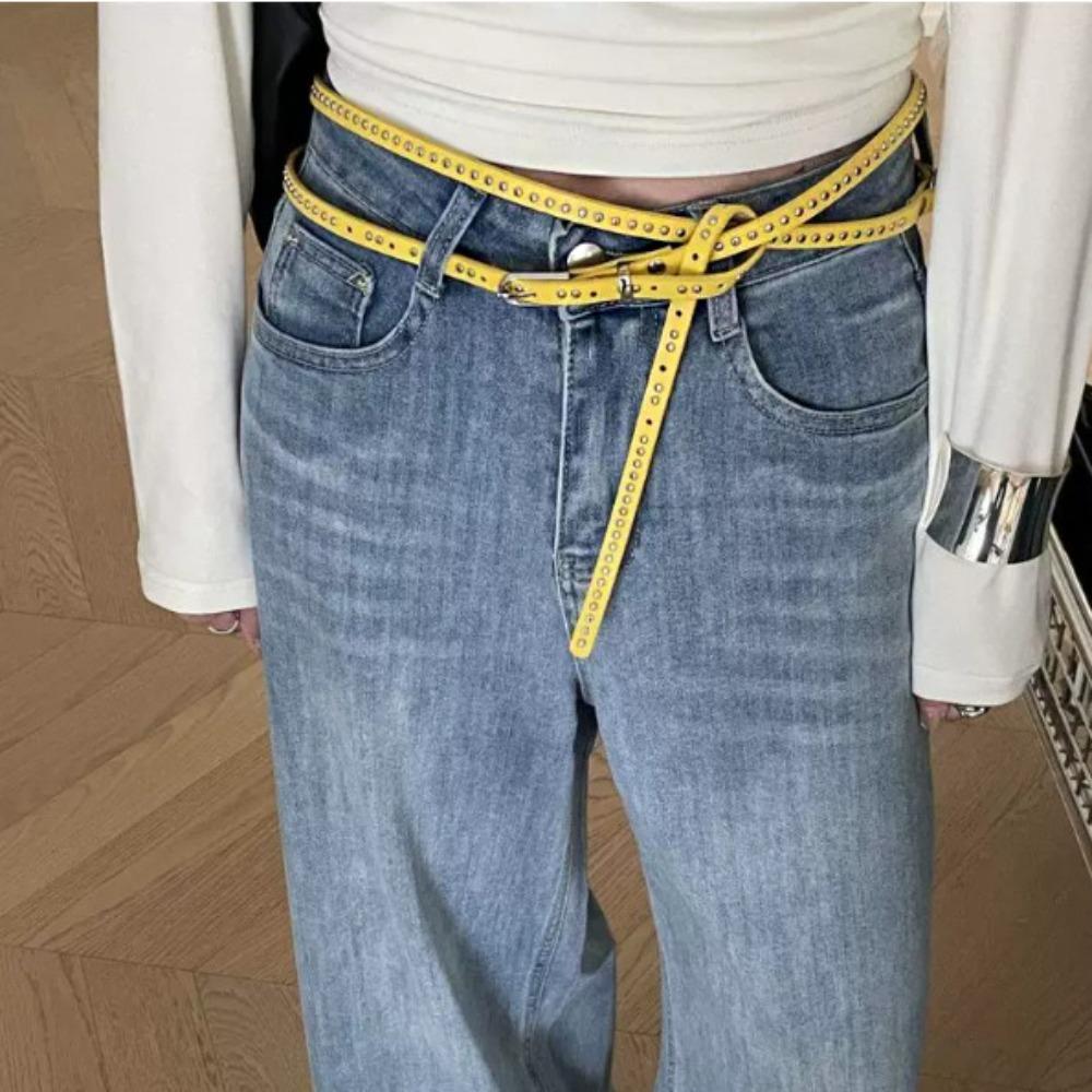 Gothic Long Double-layer Belt PU Leather Y2K Belt Trend Rivet Belt Skirts Waistband
