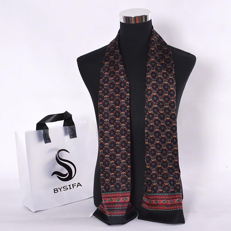 [BYSIFA] Brand Men Silk Scarf Muffler Winter Fashion Accessory 100% Pure Silk Male Plaid Long Scarves Cravat Navy Blue 160*26cm